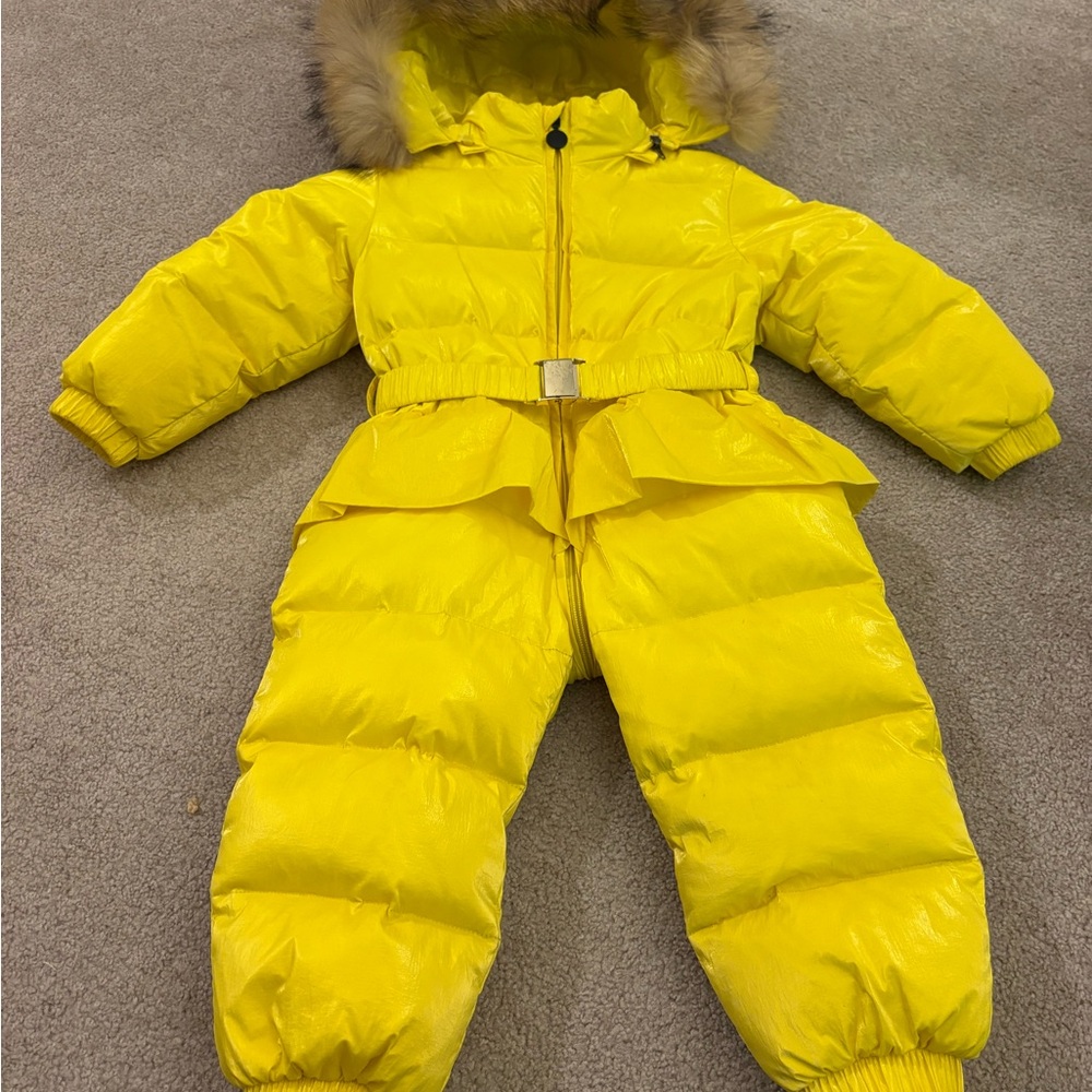 Yellow Puffer Snowsuit with Fur Hood